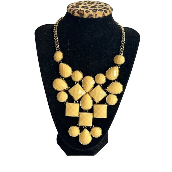 Beige Geometric Statement Necklace With Gold Chain & Lobster Clasp - Picture 1 of 5